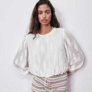 Zara XLarge Embroidered Shirt Oyster White